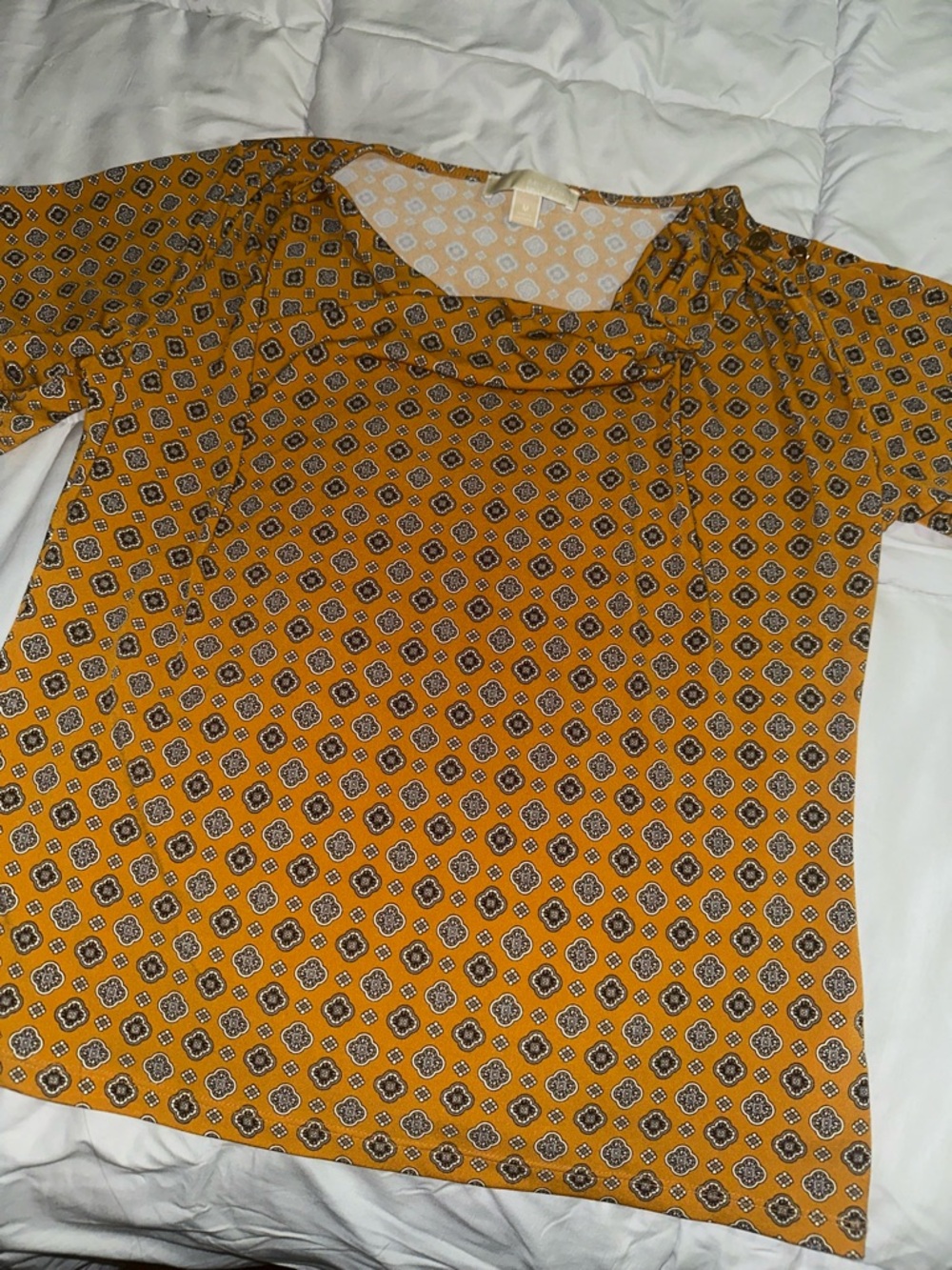 MICHAEL Michael Kors Mustard Yellow Geometric Short-Sleeve Blouse